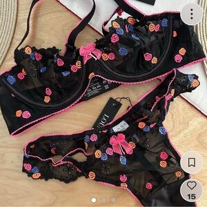 Floral Embroidered Black Lingerie bra Lounge brand Neon Balcony Bra